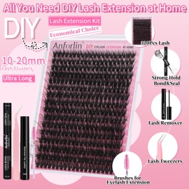 Lash Extension Kit 320pcs Fluffy Lash Clusters 10-20mm Eyelash Extension Kit 50D Volume DIY Lash Extension Kit Individual Lashes with Lash Bond and Seal, Remover, Lash Tweezers and Lash Brushes