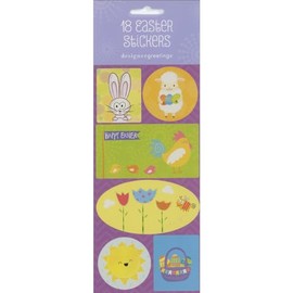 Designer Greetings Cute Bunny, Lamb, Chicken, Flowers, Bee, Sun and Basket Package of 18 Easter Stickers