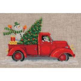 VERVACO (3PL) Cross Stitch CMAS, Cotton, Christmas Truck (14 Count), ca. 33 x 22 cm /13,2" x 8,8"