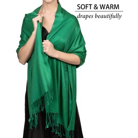 Achillea Large Soft Silky Pashmina Shawl Wrap Scarf in Solid Colors (Emerald Green)
