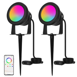 RICHSING Outdoor Spotlight,15W RGBW Color Changing Landscape Lights 12V Low Voltage Landscape Lighting APP Control, IP67 Waterproof Outdoor Spot Lights for Yard Garden Pathway Decorations, 2Pack