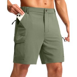 Pudolla Men's Hiking Cargo Shorts 7" Lightweight Quick Dry Casual Work Shorts for Men Summer Travel Golf with 5 Pockets(Grey Sage L)