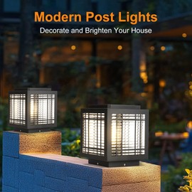 YMDHFS Outdoor Post Light Modern Column Lights IP54 Waterproof Porch Fence Cap Lights Stainless Steel Post Cap Lantern E26 Pillar Lighting for Garden Flat Surface Patio 7.9" Landscape Lighting