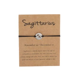 Silver Star Sign Black Rope Disc Bracelet - Sagittarius (23rd November - 21st December) - Zodiac Constellation Horoscope Celestial Astrology Jewellery - Women Men Gift