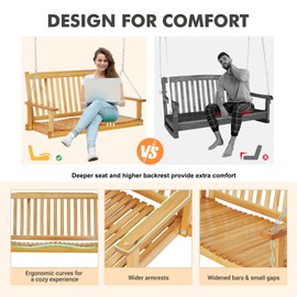 Outdoor Wooden Porch Swing 4FT, Patio Porch Bench Swing, Heavy Duty 440LBS Hanging Swing Chair Beach Outdoor Swings with Hanging Chain, Spring for Garden Deck Patio Outdoor Yard