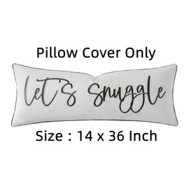 Sunkifover Let's Snuggle Rectangle Decorative Pillow Covers. White and Gray Embroidered Lumbar Pillow Case 14x36 Inches for Bed Bedroom.