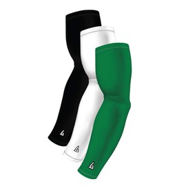 Arm Sleeve Pack - White Black Green Football Sleeves Basketball Baseball Gaming Bowling - UV Cooling Sun Protector For Arms - Tattoo Cover Up Protection - Forearm Bicep Elbow Compression Brace Wrap