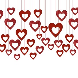 40pcs Red Hearts Garlands, Red Heart Hanging Decorations, Valentine's Day Pendant, Valentine's Day Decorations Kit for Engagement, Wedding, Anniversary, Bridal Shower, Mother's Day