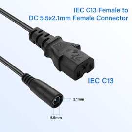 PNGKNYOCN DC Power Adapter Cable,2 Pack DC 5.5mm x 2.1mm Female to IEC C13 Power Adapter Extension Cable,for Skateboard Bikes, Balance Bikes,Electric Bikes and More（15cm）