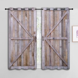 PYMATYTN Old Rustic Farmhouse Door Grommet Blackout Curtains for Boy Girl Bedroom, Brown Wood Wooden Barn Door Home Energy Efficient Light Filtering Window Curtain for Living Room, 42x63 inch