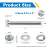 5/16-18 x 3 Hex Bolts Set, 6 Sets 5/16"-18 Thread