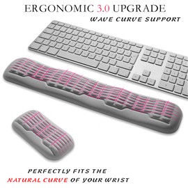 UnivoColors Full-Sized Keyboard & Mouse Wrist Rest Set-Ergonomic 3.0 Upgrade,Wave Curve Support,Comfortable Support & Fatigue Relief,Non-Slip Base,Perfect for Work & Gaming(Grey)