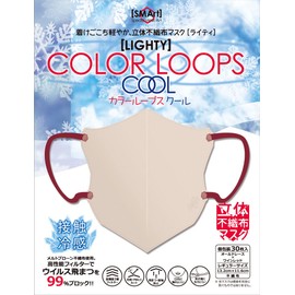 [アドバンス] 立体不織布マスク ライティ カラーループス クールマスク COOL 接触冷感 オールドレース×ワインレッド レギュラーサイズ 約13×12.4cm SMArt CLC-01 30枚入り