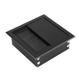 2PCs Table Desk Rectangle Aluminum Alloy Wire Cable Grommet Hole Cover, 80X80mm Brush Wall Plate Double Rectangle Wire Cable Hole Cover with Brush for Computer Desk Table(Black)