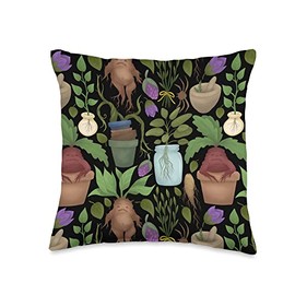 Mandrake Root Magic Plants Pots Herbs Cute Botanical Pattern Throw Pillow