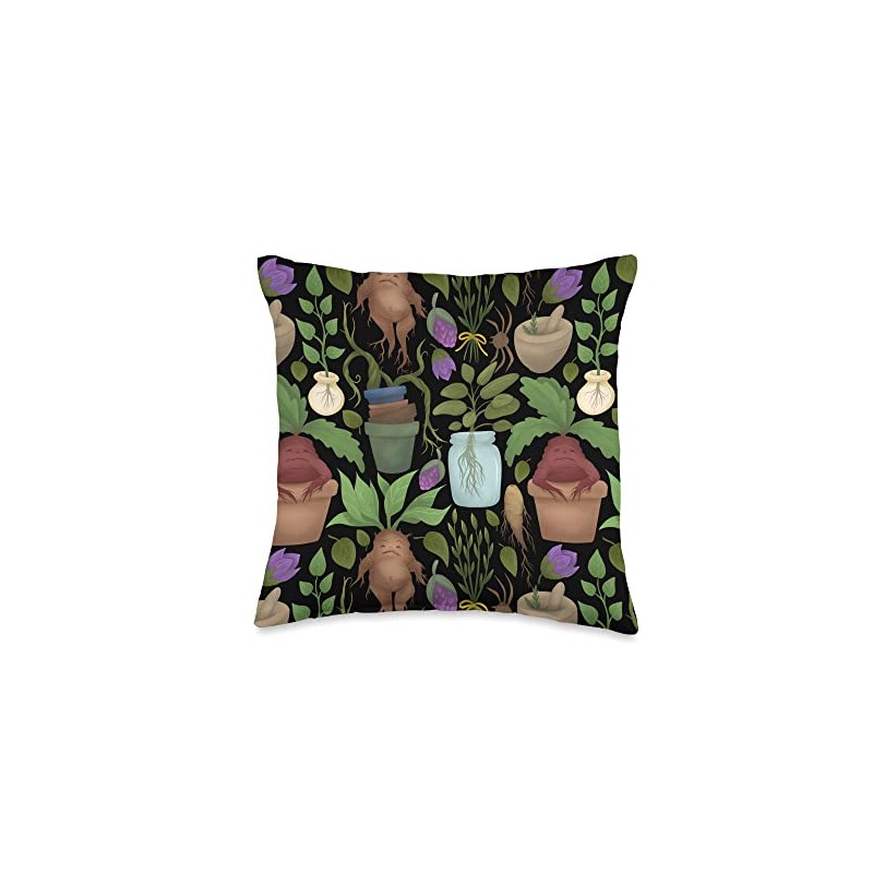 Mandrake Root Magic Plants Pots Herbs Cute Botanical Pattern Throw