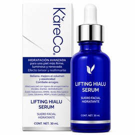 KareCo Lifting Hialu Serum | Suero Facial Hidratante con Acido Hialuronico | DMAE y Acido Alfa Lipoico | Antiarrugas y Antiedad | Efecto Tensor y Reafirmante | para Hombre y Mujer