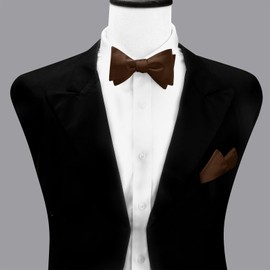 DecTwig Men's Woven Self Tie Bow Tie and Pocket Square Men's Formal Wear Truffle Brown Bow Ties