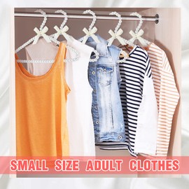 Threan Pearl Beaded Clothes Hanger Mini Pearl Beads Small Metal Clothes Hangers with Ribbon Standard for Kids Baby Children Pet Dog (White,24 Pcs)