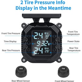 OBEST Tyre Pressure Monitor, Solar Power Wireless Tpms Tyre Pressure Monitoring System for Motorcycle Car Safety Monitor with LCD Display & 2 External Sensors