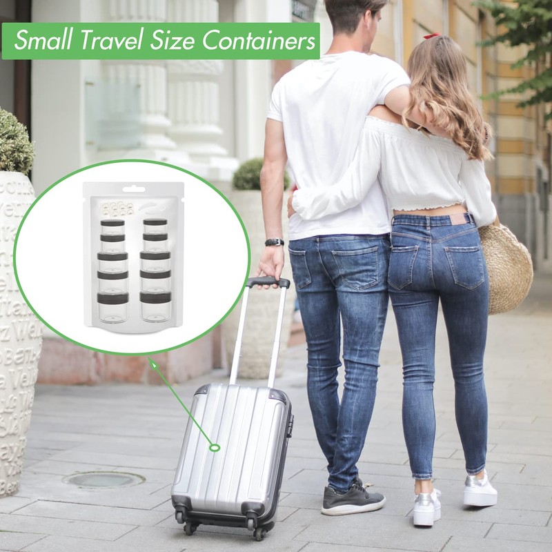 ZEJIA 10pcs Small Travel Containers, Black Sample Containers with Screw