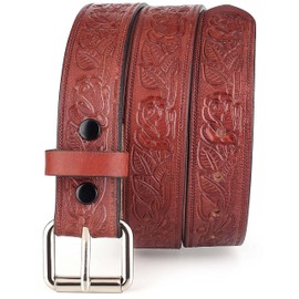 F&L CLASSIC Genuine Full Grain Western Engraved Tooled Leather Belt Strap or Belt 1-1/2" w/Snaps for Interchangeable Buckles,USA,mahogany brown,A112,size 38
