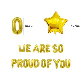 Graduation Bunting, We are So Proud of You Letter Balloons Gold Banner with 2 Star Balloons Congrats Grad Retirement Party Decorations Supplies