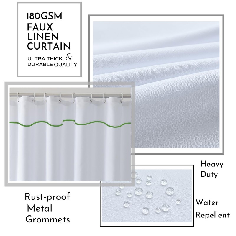 White Shower Curtain with Oliver Green Border, Modern Chic Faux