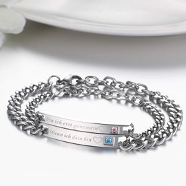 JewelryWe Jewellery Gift Ideas EIN Paar EIN Leben Lang Series Silver Partner Bracelets Stainless Steel Customisable [German language], Stainless Steel