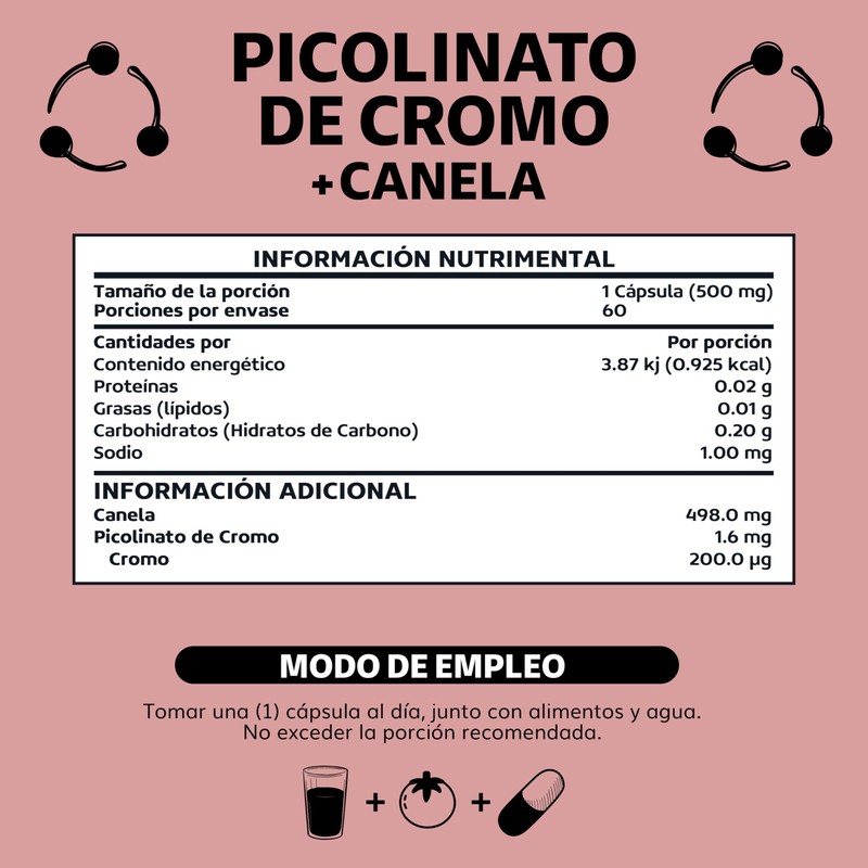 Beyond Vitamins | Picolinato de Cromo con Canela, Cápsulas VCaps,
