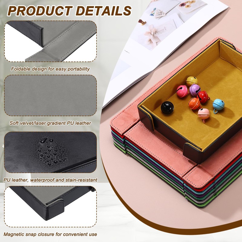 sourcing map PU Leather Dice Tray, Rectangle Magnetic Folding Velvet