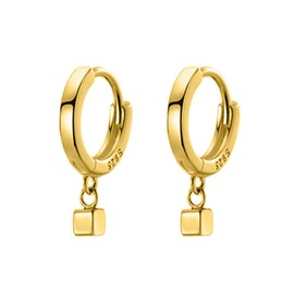 KristLand - S925 Sterling Silver Small Hoop Earrings for Women 14K Gold Plated Minimalist Drop Dainty Earrings Heart Dangle For Birthday Gift Gold Square