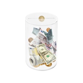HOMJOY Clear Piggy Bank for Adults and Kids, See-Through Money Saving Box, Acrylic Smash Money Box, Durable Transparent Saving Jar (5.9" H x 3.54" D)