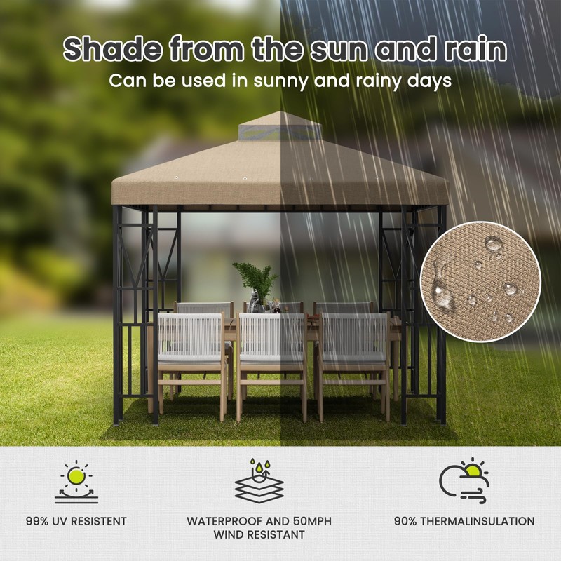 Kieperi 10x10 FT Gazebo Canopy Top Replacement，Double Tiered Canopy Covers