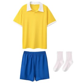 amxjxma Men's Yellow Shirt Blue Shorts Full Outfit Costume Adult Cosplay (L)