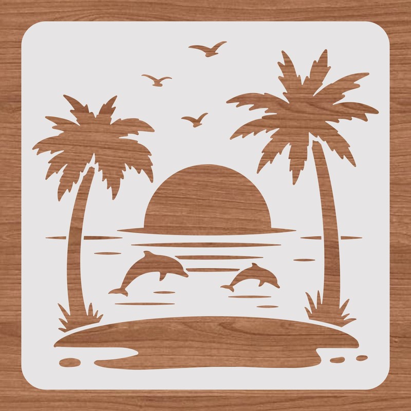 BENECREAT Summer Theme PET Plastic Drawing Templates, 12"x12" Dolphin Sea