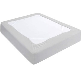 Box Spring Cover, Elastic Fabric Wrap Around 4 Sides Bed Skirt, Sleek Alternative for Bed Skirts for Hotel/Home (Grey, Queen)