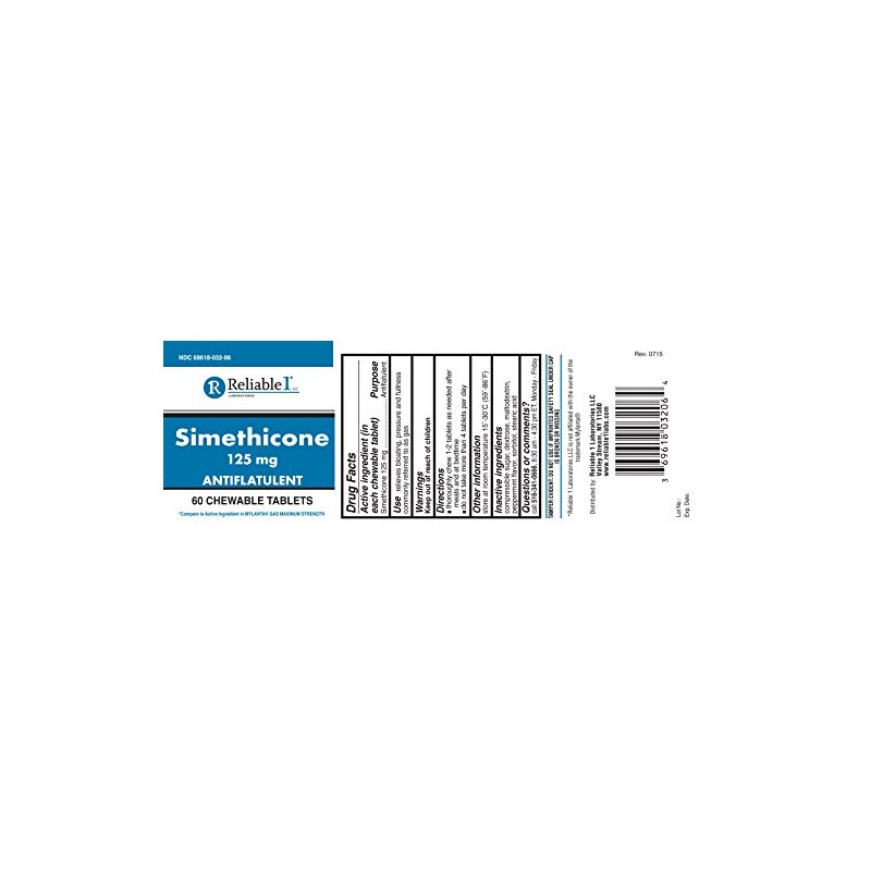 Reliable 1 Simethicone 125 mg Anti-Gas 60 Peppermint Tablets (2