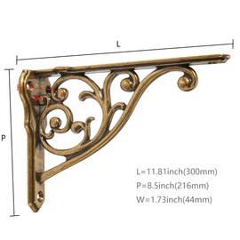 CABDM Ornate Decorative Shelf Brackets 12 inch Small Wall Mounted Shelving Bracket 4 Pack Antique Brass Vintage Shelf Bracket Victorian Wall Bracket (4 Antique Brass)