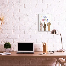 Stupell Industries We Rise Phrase Playful Text Female Hands Raised, Design by Farida Zaman Grey Framed Wall Art, 16 x 20, White