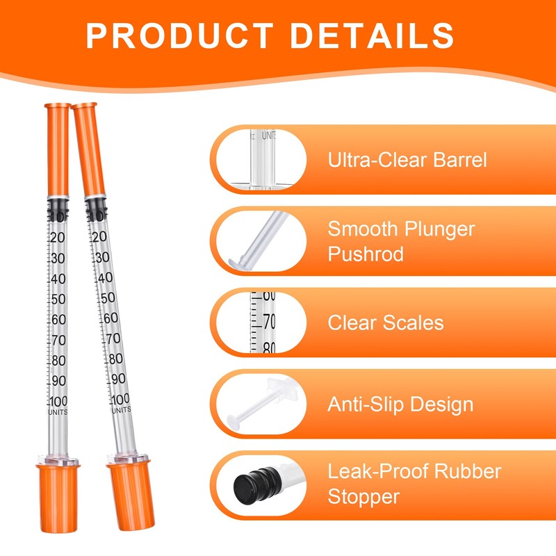 100 Pack 1ml Syringes, 27G 13mm Disposable Lab Syringes, Clear