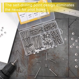 JEGONFRI #8 Modified Truss Head Sheet Metal Screws Assortment Kit, High Strength 410 Stainless Steel Self Tapping Screws for Metal Plastic & Wood, 145 pcs 1/2" to 2" Self Drilling Screws