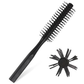 GBTUPOKW Small Round Brush for Blow Drying Round Curling Comb Wooden Handle Styling Brush Nylon Bristle Roll Small Round Hair brush for Wet Hair Bangs Beard Lifting Curling (Black)