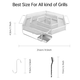 YHNDECO Hexagon Kaltrauchgenerator für Räucherofen, Prämie Edelstahl Räucherschnecke Kalträuchern mit 2 Haken und 2 Bürsten, Cold Smoker Geeignet für alle Grill-Räuchergeräte(Mehrweg, 21x18x4cm)