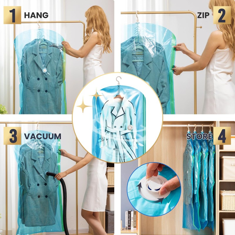 TAILI Hanging Vacuum Sealer Storage Space Saver Bags for Clothing,