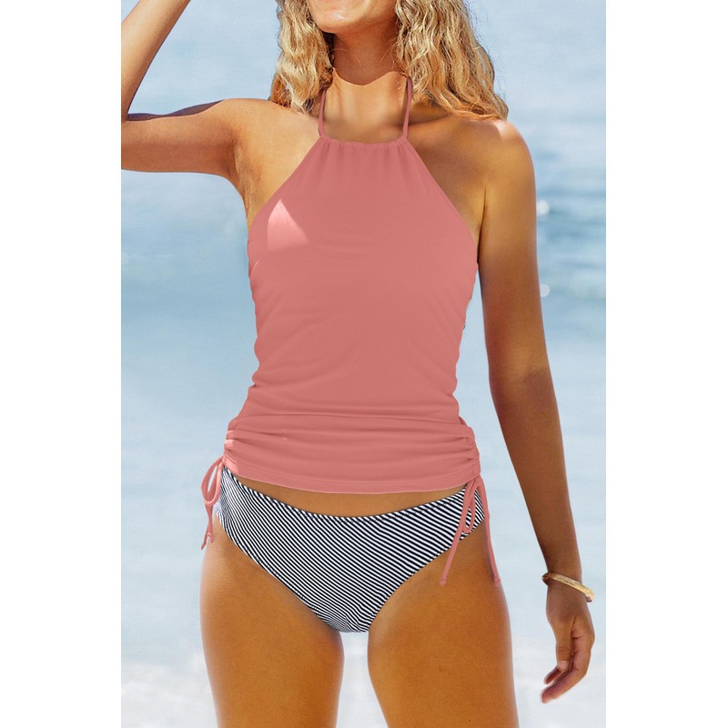 Beachsissi Women's Two-Piece Swimsuits, Padded, Side Drawstring, Swimwear, Halterneck Leopard