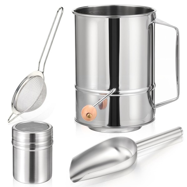 4 in 1 Flour Sifter,8 Cup Stainless Steel Flour Sifter,