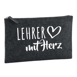 Huuraa Kulturbeutel Lehrer mit Herz Geschenk 1 Liter Charcoal Filz Lehrer Geschenkidee