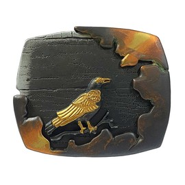 HA2343 Antique Black Gold Crow Engraved 3D Belt Buckle, Fits 1-1/2"(38mm) Belt (Copper)