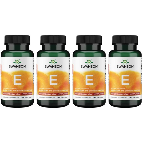 Swanson Natural Vitamin E - Natural Supplement Supporting Heart Health & Tissue Protection - Essential Nutrient Promoting Overall Health & Wellness 200 Iu (134.2 Milligrams) 250 Sgels (4 Pack)